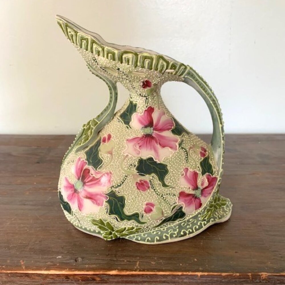 Antique Nippon Moriage Reticulated Pitcher Ewer